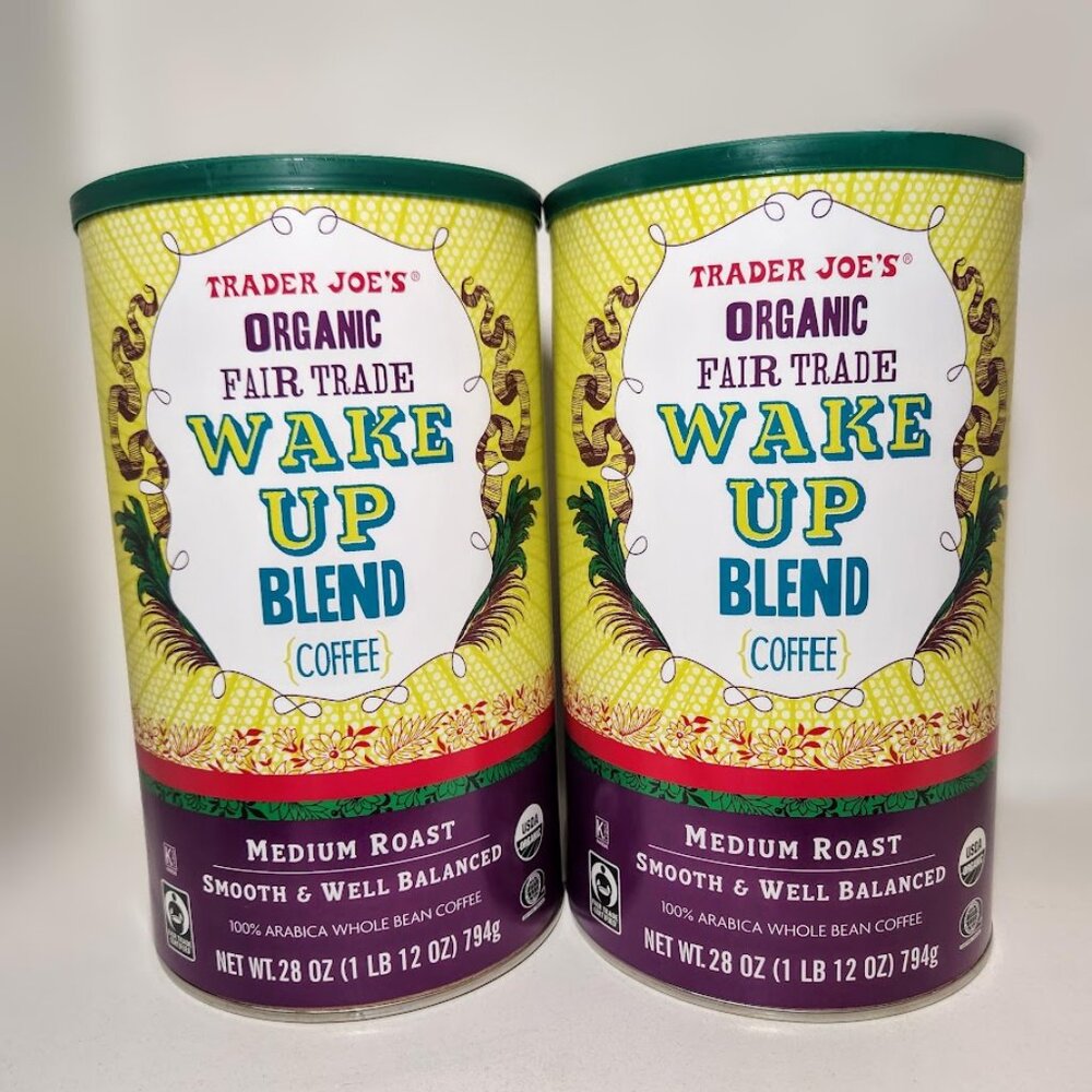 2X Trader Joe's Organic Fair Trade Wake Up Blend Coffee 28 oz Whole Bean Medium